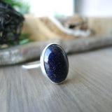 Blue Goldstone Ring, Smooth Oval, Large