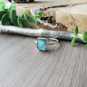Labradorite Ring, Emerald Cut