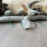 Grey Moonstone Ring, Flat, Hexagon