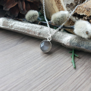 Grey Moonstone Necklace, Faceted, Round