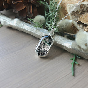 Rutilated Quartz Necklace, Long Hexagon, AAA