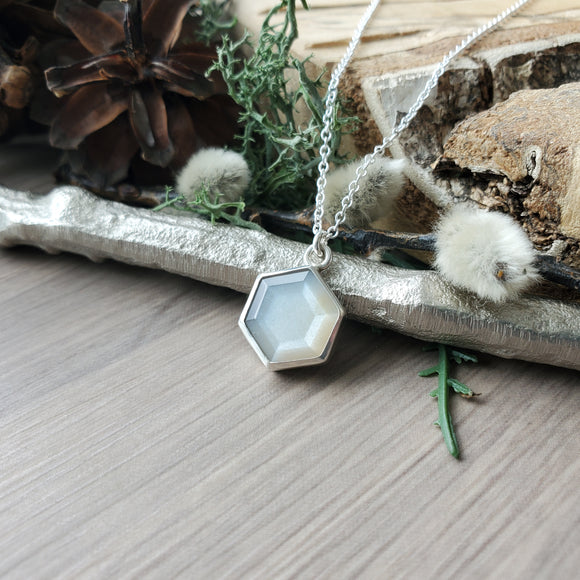 Grey Moonstone Necklace, Flat, Hexagon