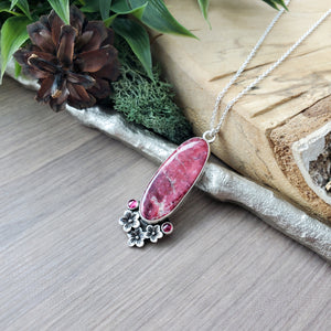 Thulite Necklace, Floral, Pink Tourmaline