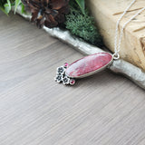 Thulite Necklace, Floral, Pink Tourmaline
