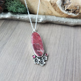 Thulite Necklace, Floral, Pink Tourmaline