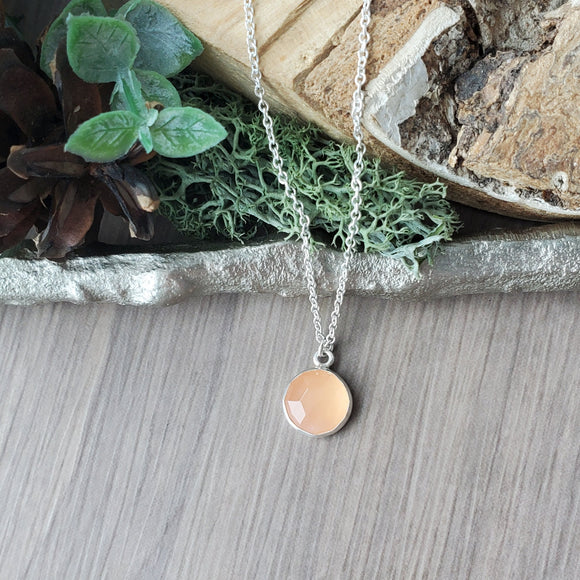 Peach Moonstone Necklace, Facted, Round