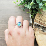 Blue Aura Opal Ring, Oval