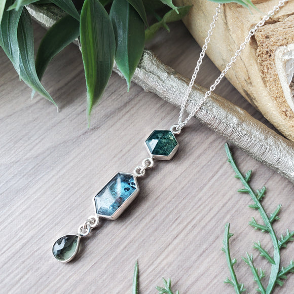 Moss Kyanite Necklace, Hexagon