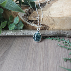 Moss Agate Necklace, Tear Drop