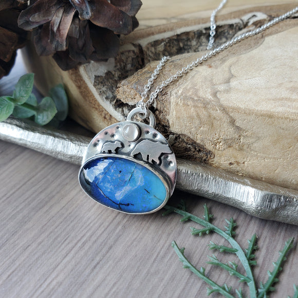 Polar Bear Necklace, Blue Opal