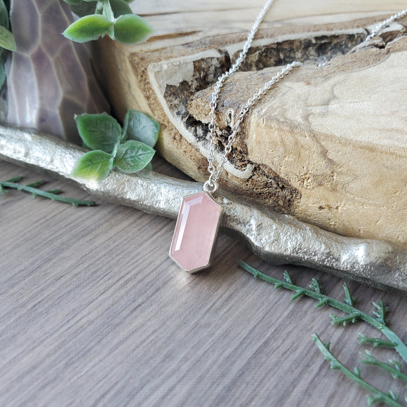Rose Quartz Necklace, Hexagon