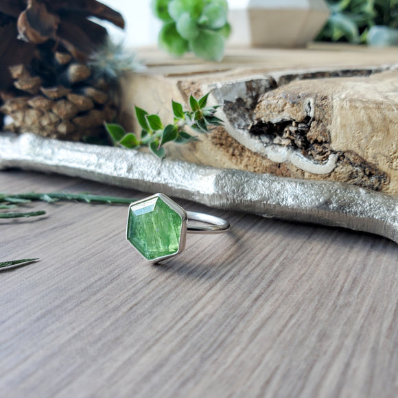 Moss Kyanite Ring, Hexagon, Green