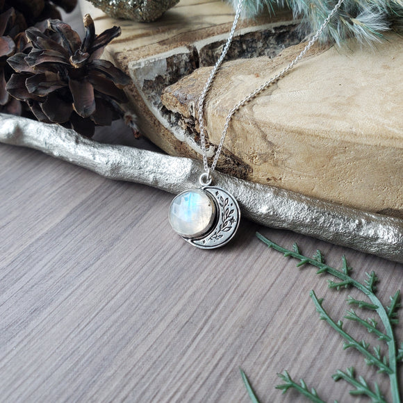 Floral Moon Necklace, Moonstone