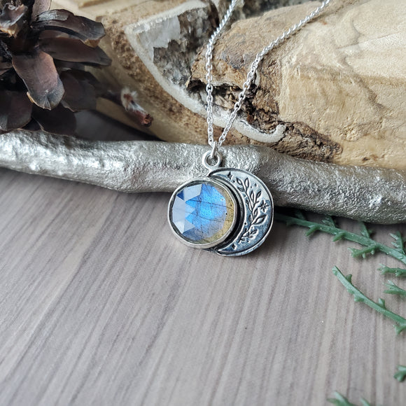 Floral Moon Necklace, Labradorite