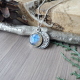 Floral Moon Necklace, Labradorite