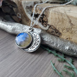 Floral Moon Necklace, Labradorite