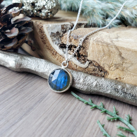 Labradorite Necklace, Round, Rose Cut