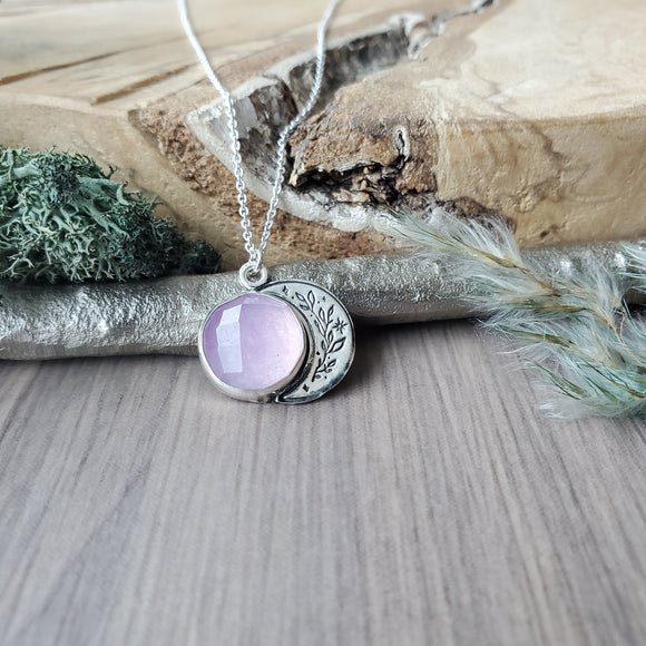 Floral Moon Necklace, Lavender Chalcedony