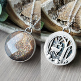 Golden Shine Moonstone Necklace, Deer in the Woods