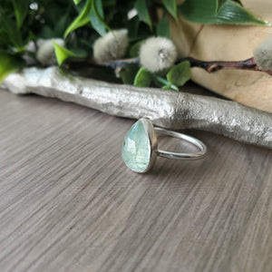 Moss Kyanite Ring, Mint, Pear, Faceted