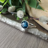 Moss Kyanite Ring, Teal, Round, Faceted