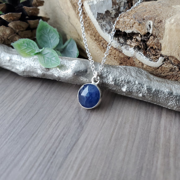 Sapphire Necklace, Faceted, Round, 8mm