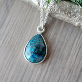 Chrysocolla Necklace, Faceted, Teardrop