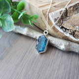 Moss Kyanite Necklace, Teal, Long Hexagon
