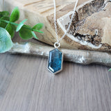 Moss Kyanite Necklace, Teal, Long Hexagon