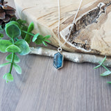 Moss Kyanite Necklace, Teal, Long Hexagon