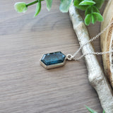Moss Kyanite Necklace, Teal, Long Hexagon