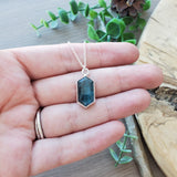 Moss Kyanite Necklace, Teal, Long Hexagon