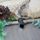 Onyx Necklace, Faceted, Long Hexagon