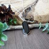 Onyx Necklace, Faceted, Long Hexagon