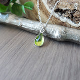 Peridot Necklace, Tear Drop, Faceted