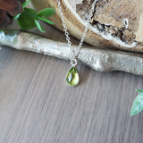 Peridot Necklace, Tear Drop, Faceted