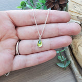 Peridot Necklace, Tear Drop, Faceted