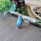 Labradorite Ring, Long Hexagon