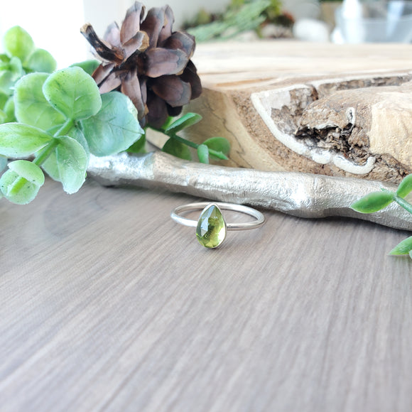 Peridot Ring, Tear Drop, Faceted