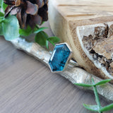 Teal Moss Kyanite Ring, Long Hexagon