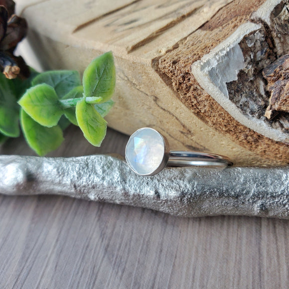 Moonstone Ring, Faceted Round, 8mm