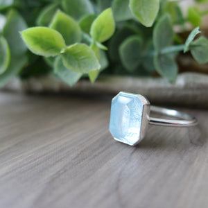 Aquamarine Ring, Emerald Cut