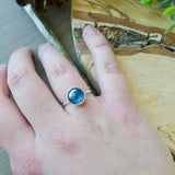 Moss Kyanite Ring, Teal, Round, Faceted