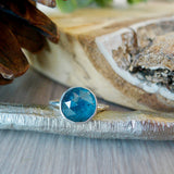 Moss Kyanite Ring, Teal, Round, Faceted