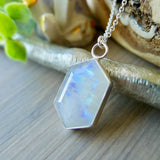 Moonstone Necklace, Long Hexagon, Flat Top