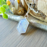Moonstone Necklace, Long Hexagon, Flat Top