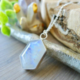 Moonstone Necklace, Long Hexagon, Flat Top