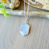 Moonstone Necklace, Long Hexagon, Flat Top