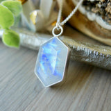 Moonstone Necklace, Long Hexagon, Flat Top