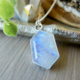 Moonstone Necklace, Long Hexagon, Flat Top